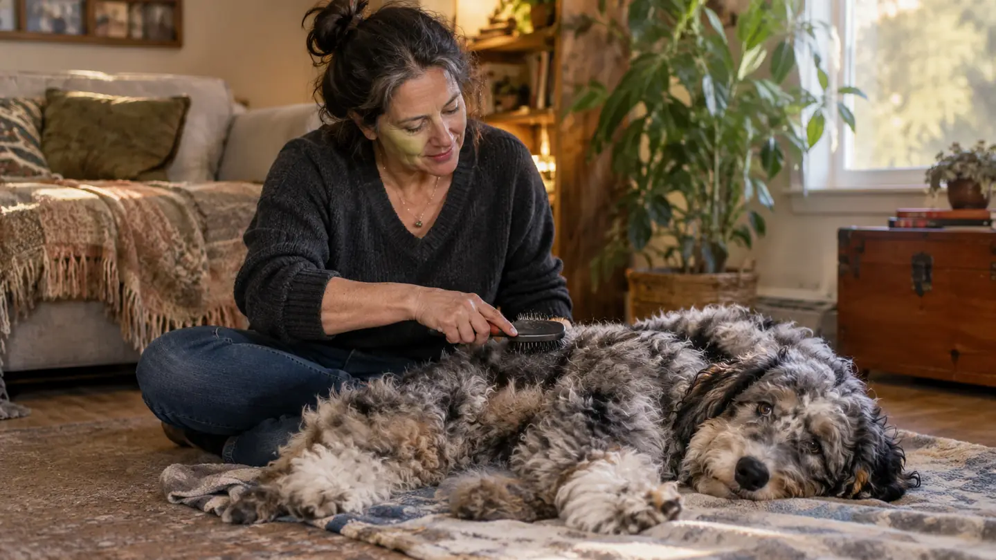How to brush an aussiedoodle without mats using a slicker